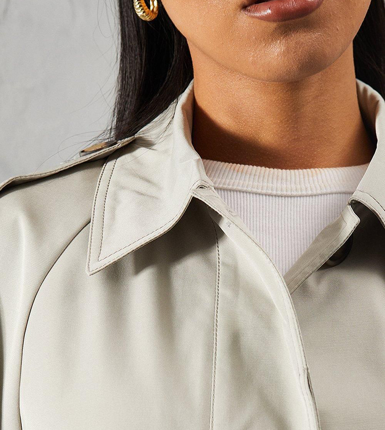 Button Detail Crop Trench Coat