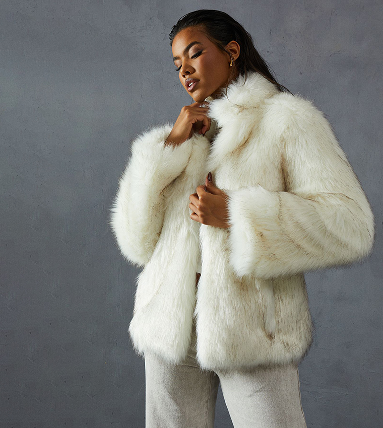 Buy MissPap Premium Long Sleeves Faux Fur Coat In White