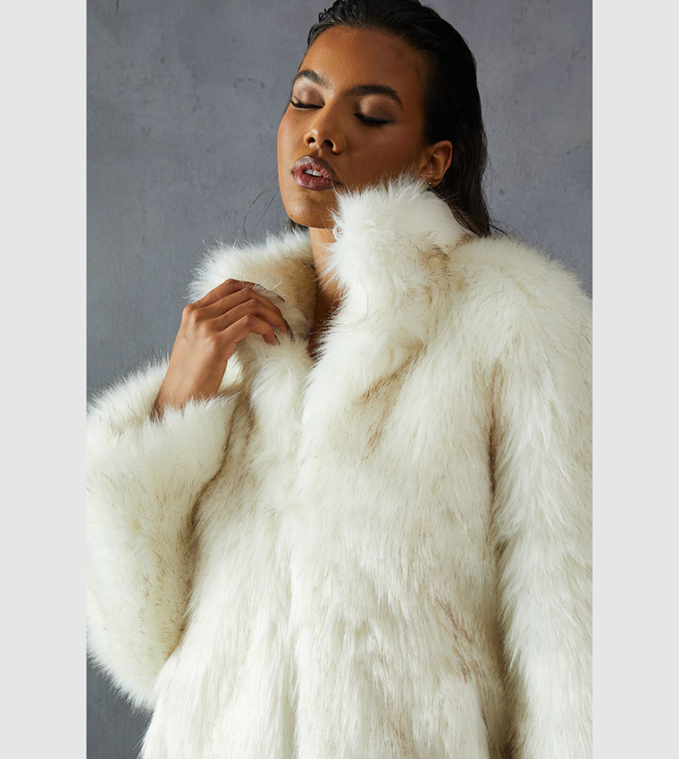Buy MissPap Premium Long Sleeves Faux Fur Coat In White