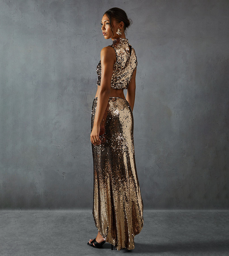 Sequined Sleeveless Top & Knot Skirt Set