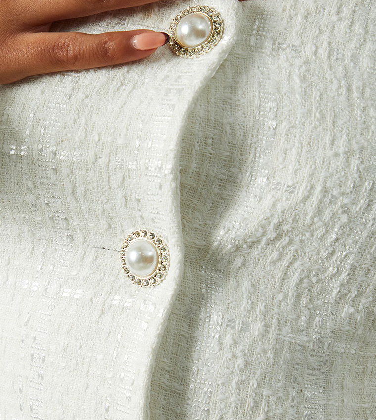 Boucle Feather Trim A-Line Mini Dress