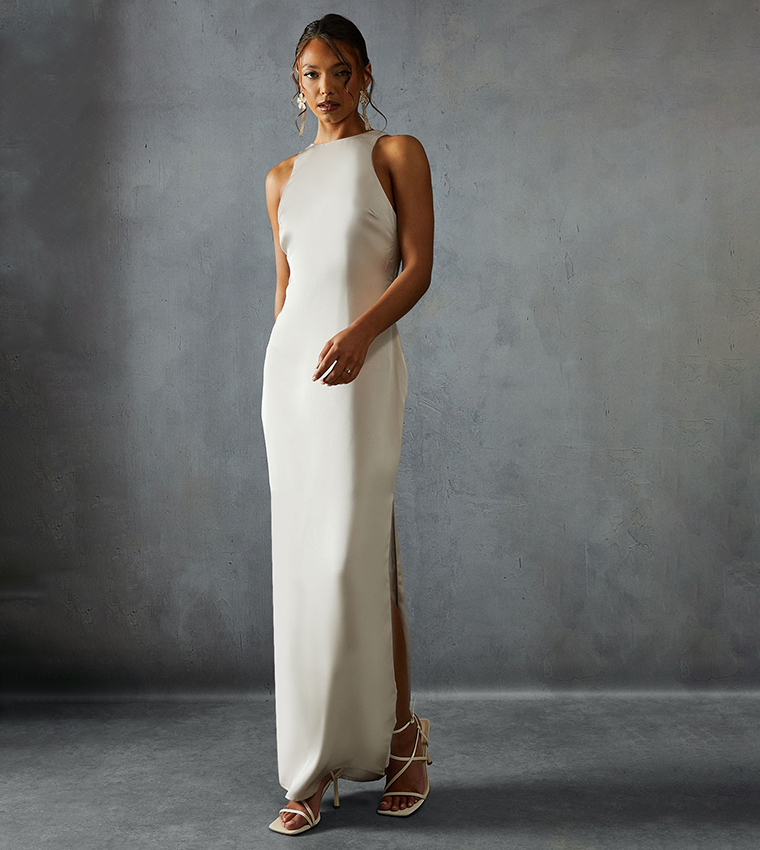 Premium Satin Racer Open Back Bridesmaid Dress