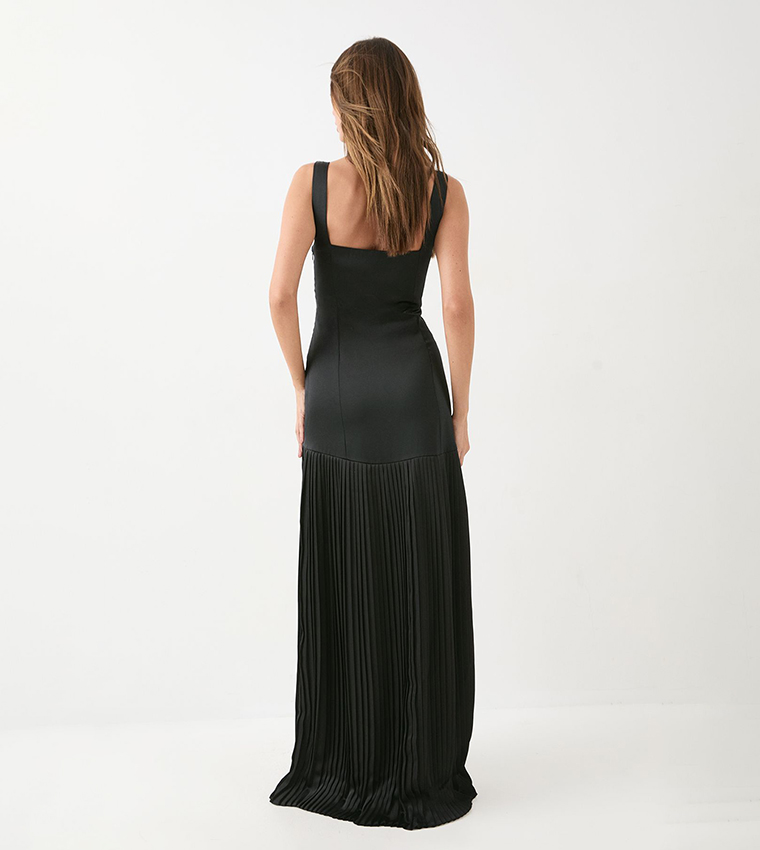 Premium Satin Square Pleated Maxi Bridesmaid Dress