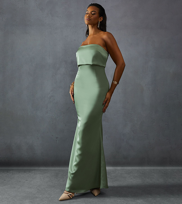 Buy MissPap Premium Satin Bandeau Overlay Bridesmaid Maxi Dress In