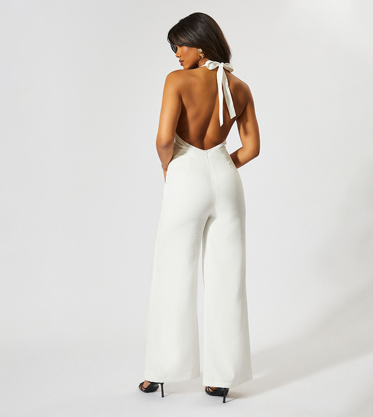 Linen Look Halterneck Jumpsuit