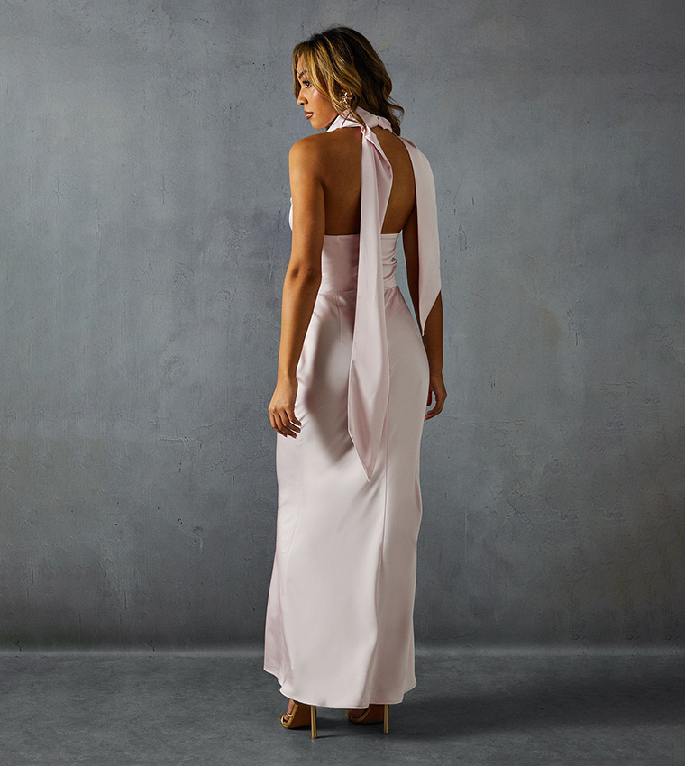 Satin Cowl Wrap Neck Maxi Dress