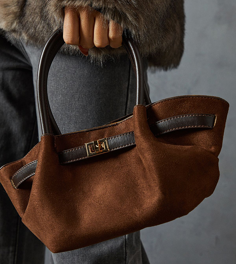 Faux Suede Detail Slouch Shoulder Bag