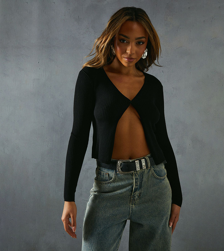 Rib Knit Button Front Top