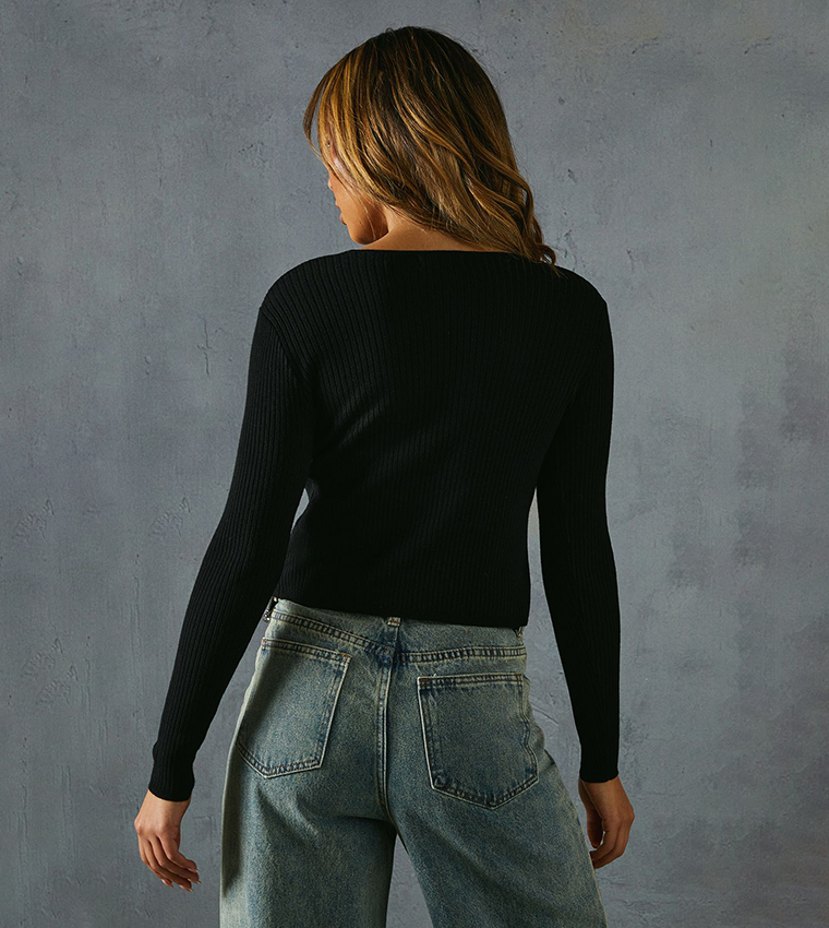 Rib Knit Button Front Top