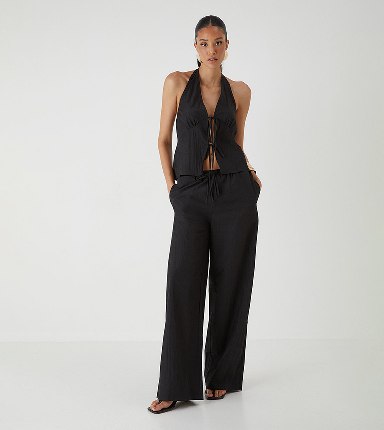 Halterneck Crinkle Tie Top & Trouser Set