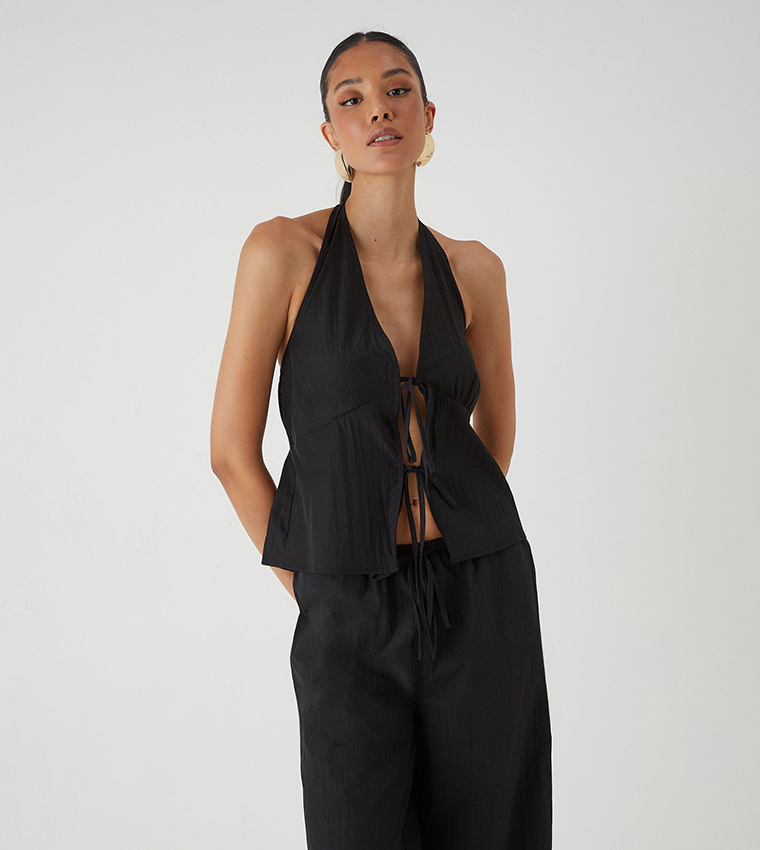Halterneck Crinkle Tie Top & Trouser Set