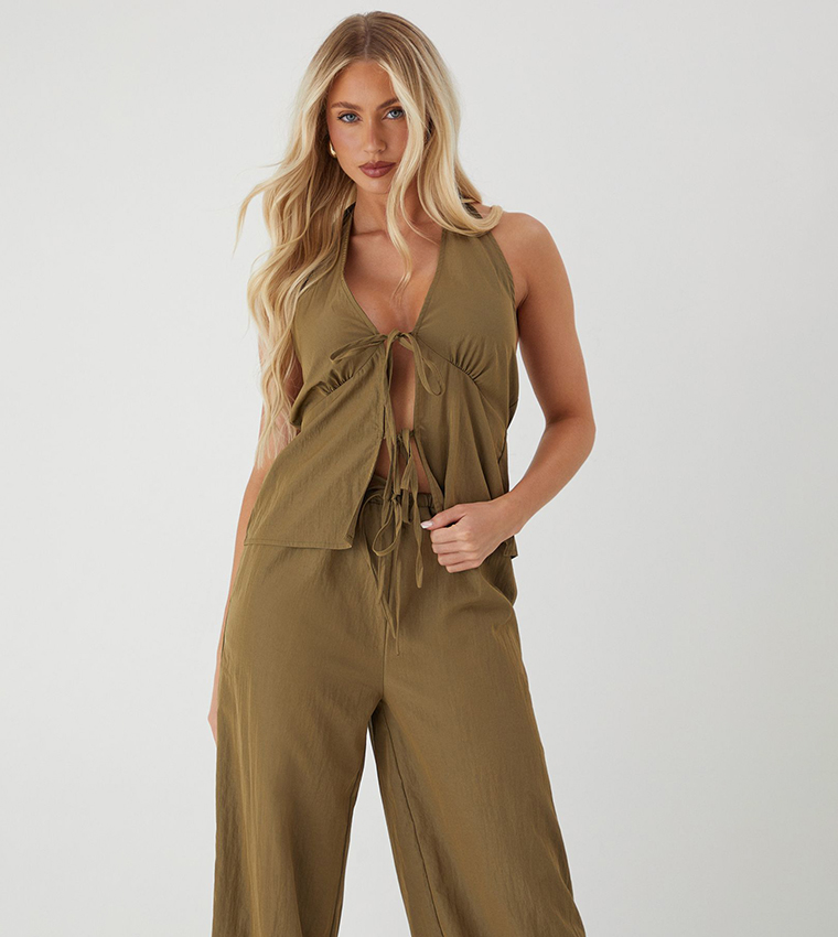 Halterneck Crinkle Tie Top & Trouser Set