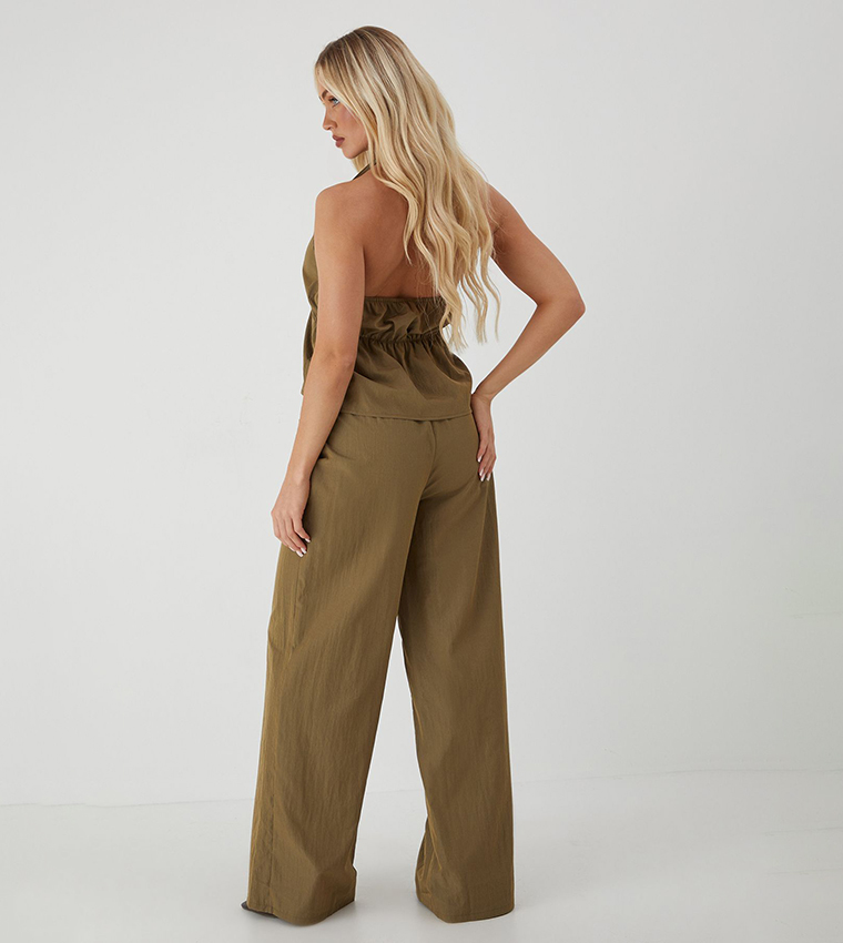 Halterneck Crinkle Tie Top & Trouser Set