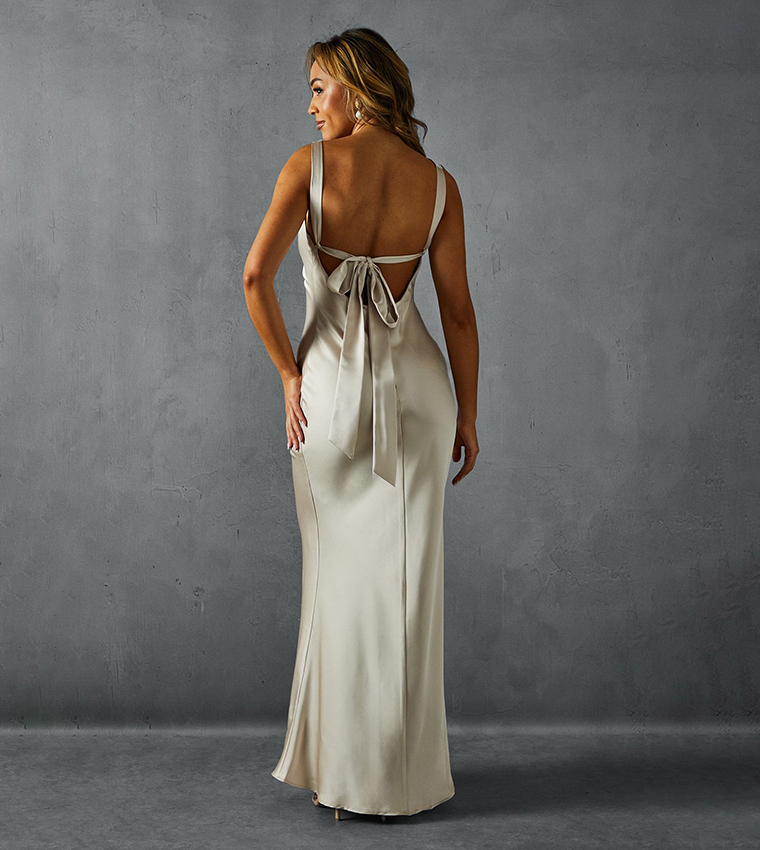 Premium Satin Cowl Neck Fishtail Maxi Dress