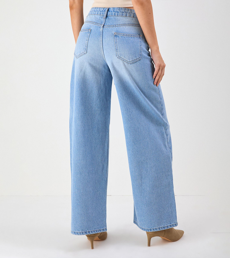 Asymmetric Waist Denim Wide Leg Jeans