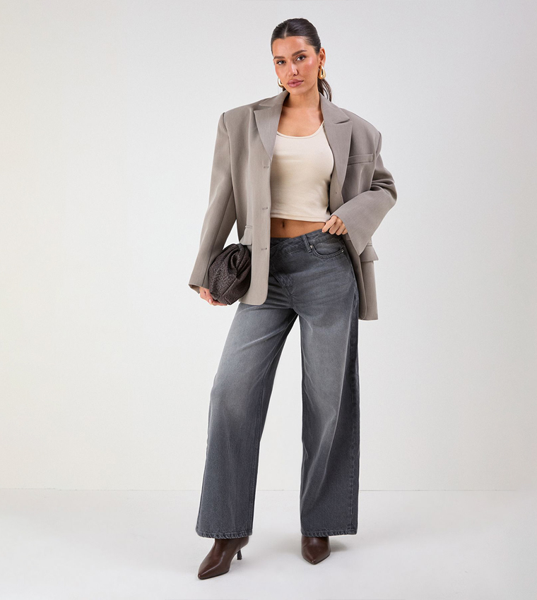 Asymmetric Waist Denim Wide Leg Jeans