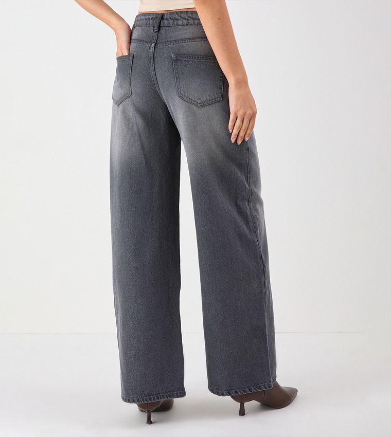 Asymmetric Waist Denim Wide Leg Jeans