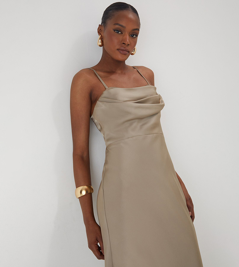 Satin Ruched Strappy Maxi Dress