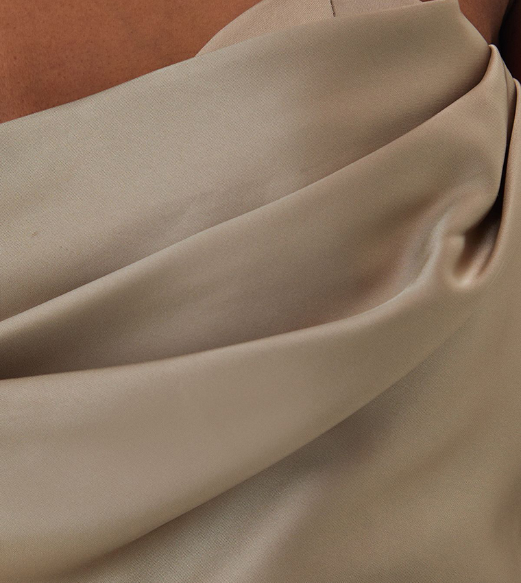 Satin Ruched Strappy Maxi Dress