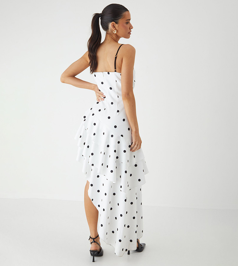 Polka Dots Layered Frill Midi Dress