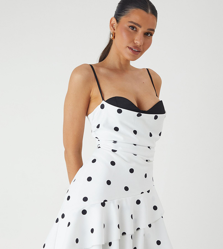 Polka Dots Layered Frill Midi Dress