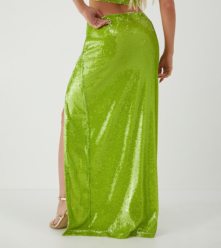 Sequined Split Leg Maxi Skirt