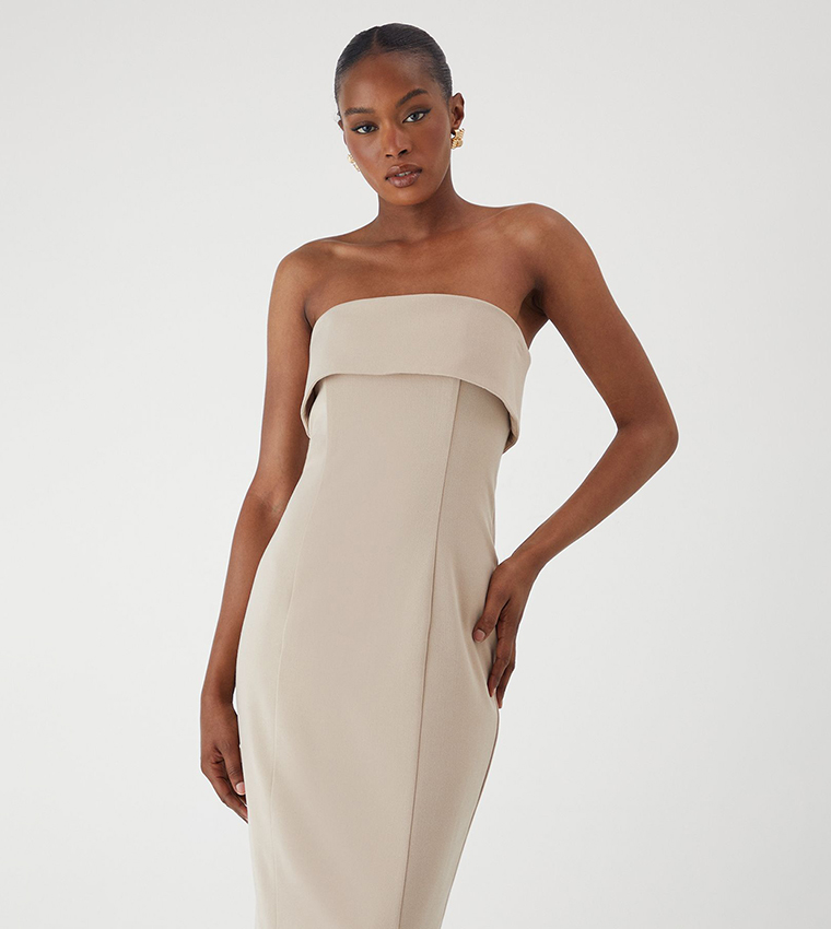 Solid Bandeau Fold Over Midaxi Dress