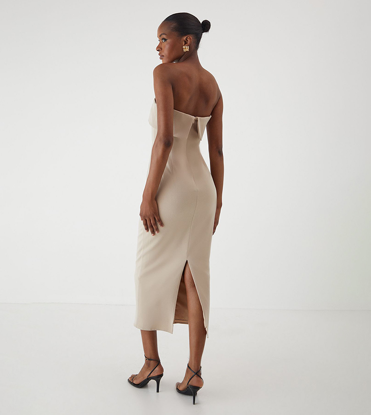 Solid Bandeau Fold Over Midaxi Dress