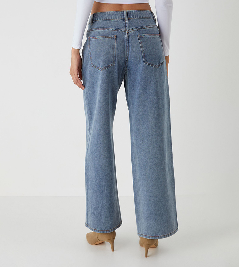 Asymmetric Washed Wide Leg Jeans