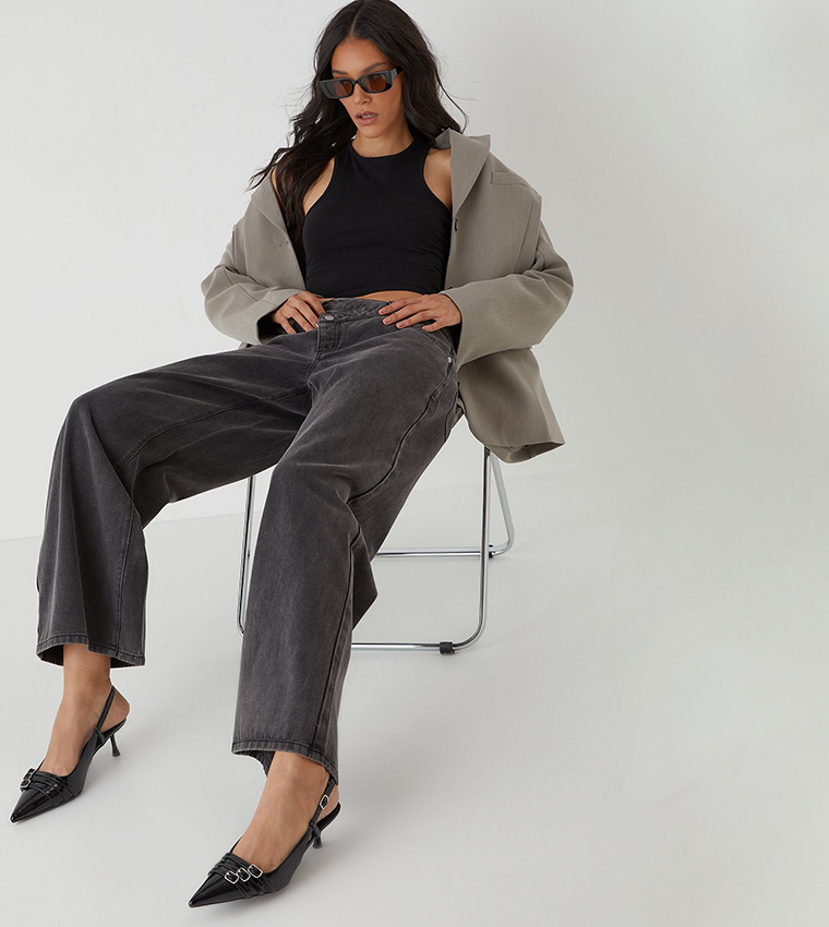 Asymmetric Washed Wide Leg Jeans