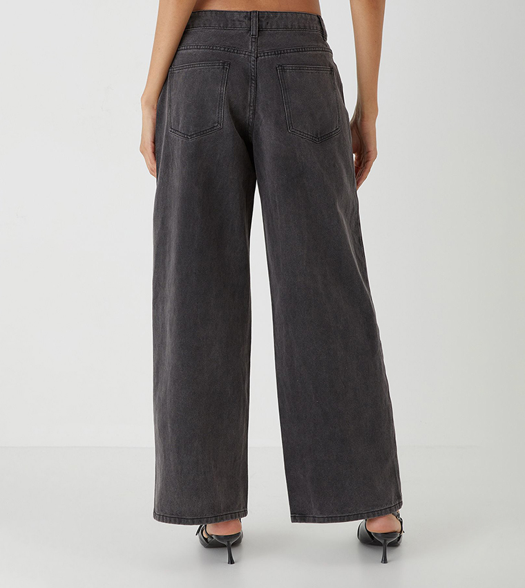 Asymmetric Washed Wide Leg Jeans