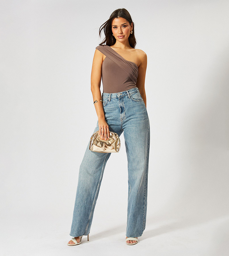 One Shoulder Fold Over Bodysuit Top
