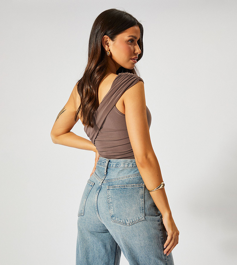One Shoulder Fold Over Bodysuit Top
