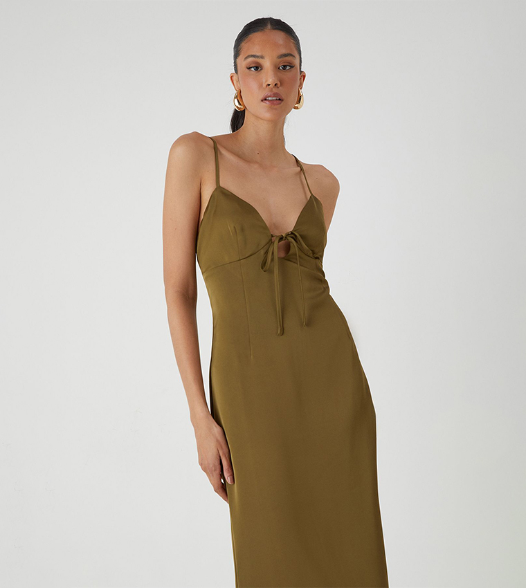 Tie Detail Strappy Satin Maxi Dress