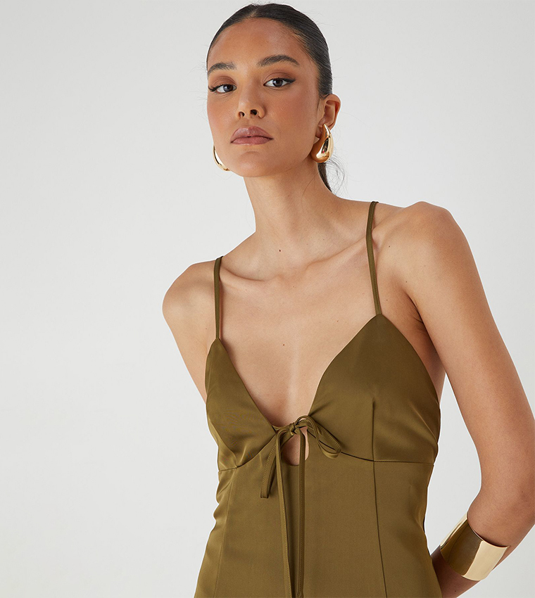 Tie Detail Strappy Satin Maxi Dress