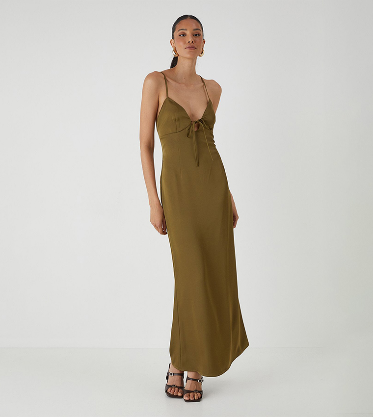 Tie Detail Strappy Satin Maxi Dress