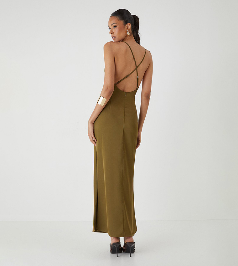 Tie Detail Strappy Satin Maxi Dress