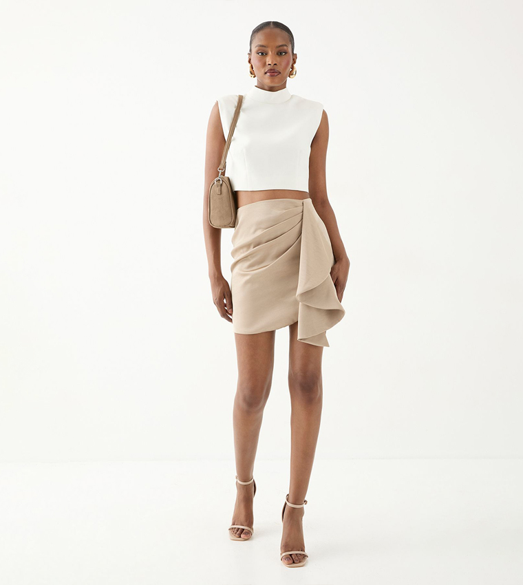 Buy MissPap Satin Drape Side Mini Skirt In Beige | 6thStreet Saudi