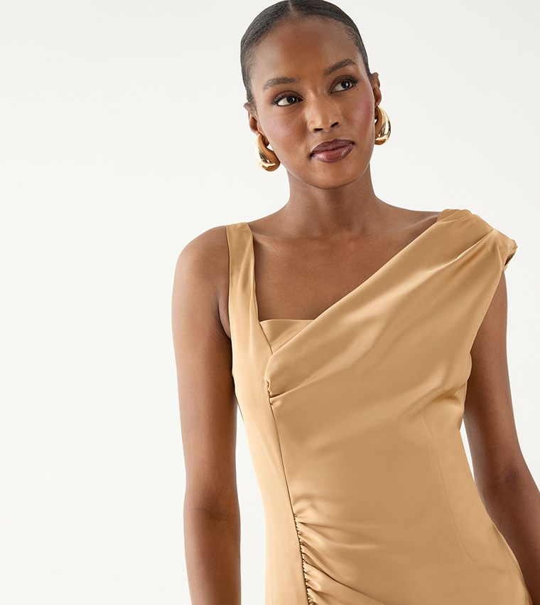 Satin Ruched Drape Bridesmaid Maxi Dress