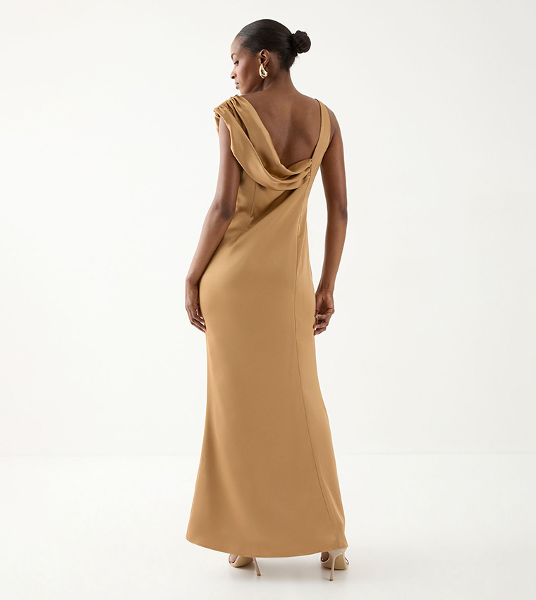Satin Ruched Drape Bridesmaid Maxi Dress
