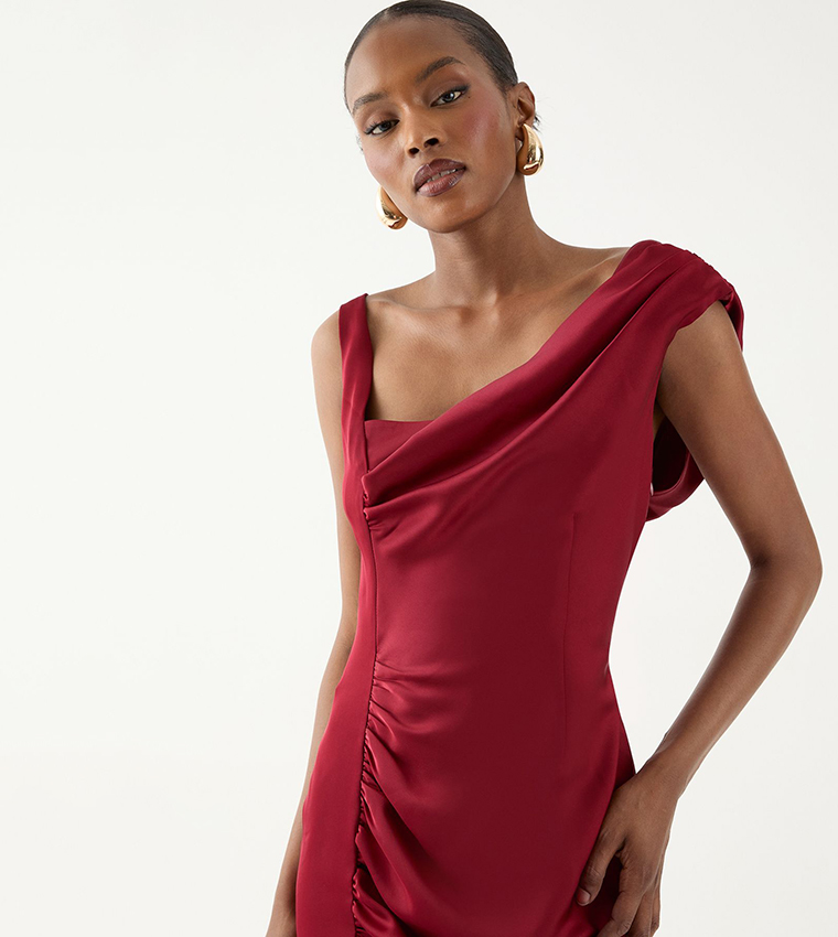 Satin Ruched Drape Bridesmaid Maxi Dress