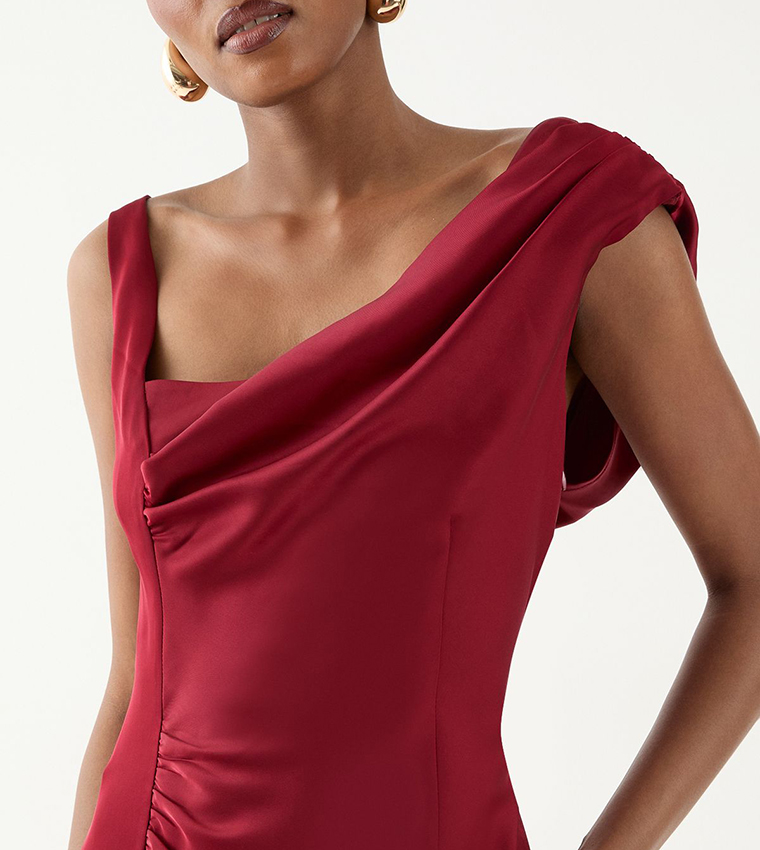 Satin Ruched Drape Bridesmaid Maxi Dress