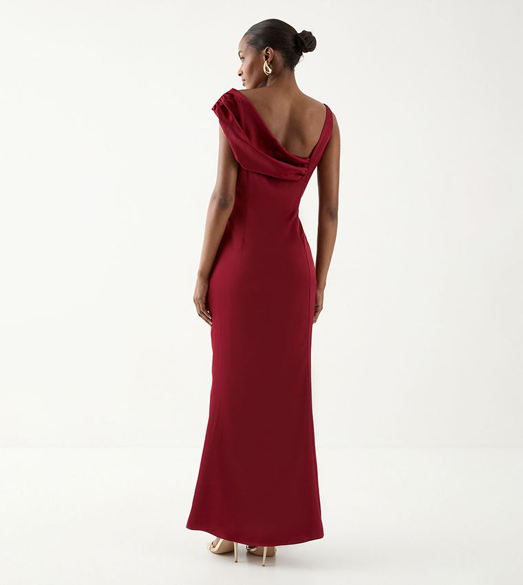 Satin Ruched Drape Bridesmaid Maxi Dress