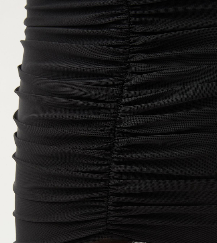 Off Shoulder Mesh Overlay Maxi Dress