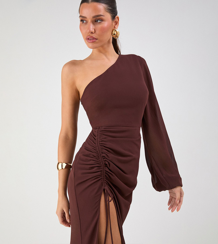 One Shoulder Ruched Detail Maxi Dress