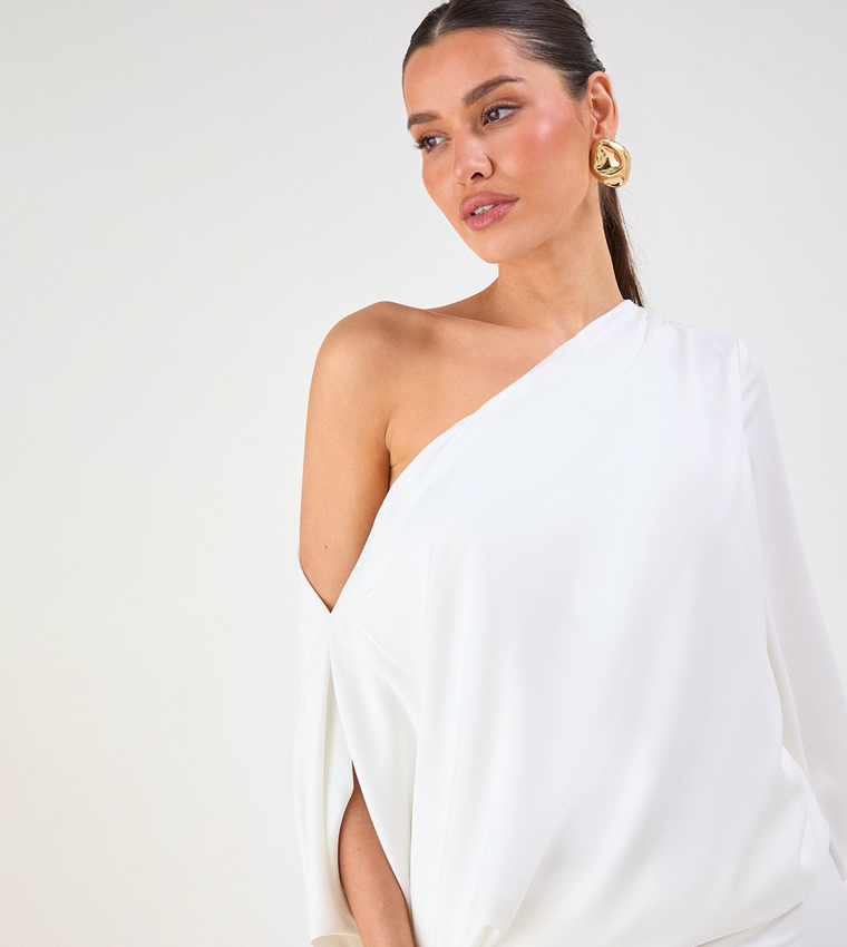Solid One Shoulder Satin Mini Dress