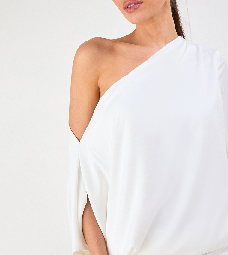 Solid One Shoulder Satin Mini Dress