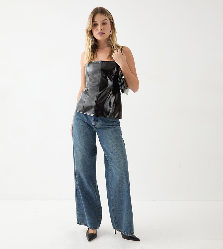 Tailored Faux Leather Strapless Top