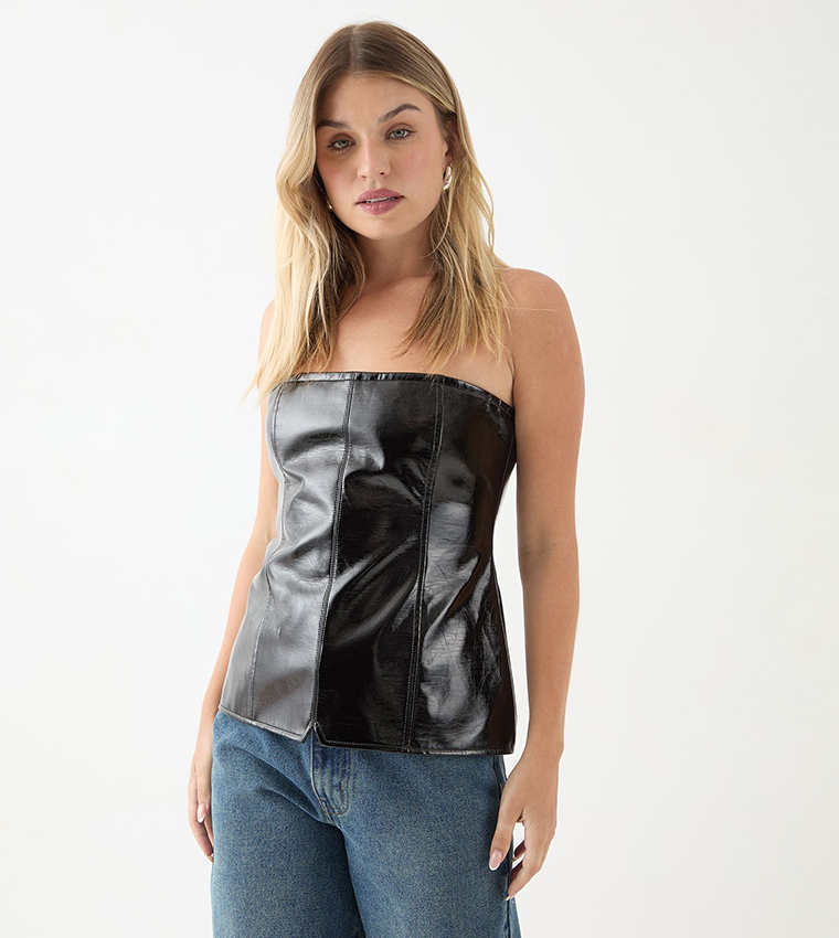 Tailored Faux Leather Strapless Top