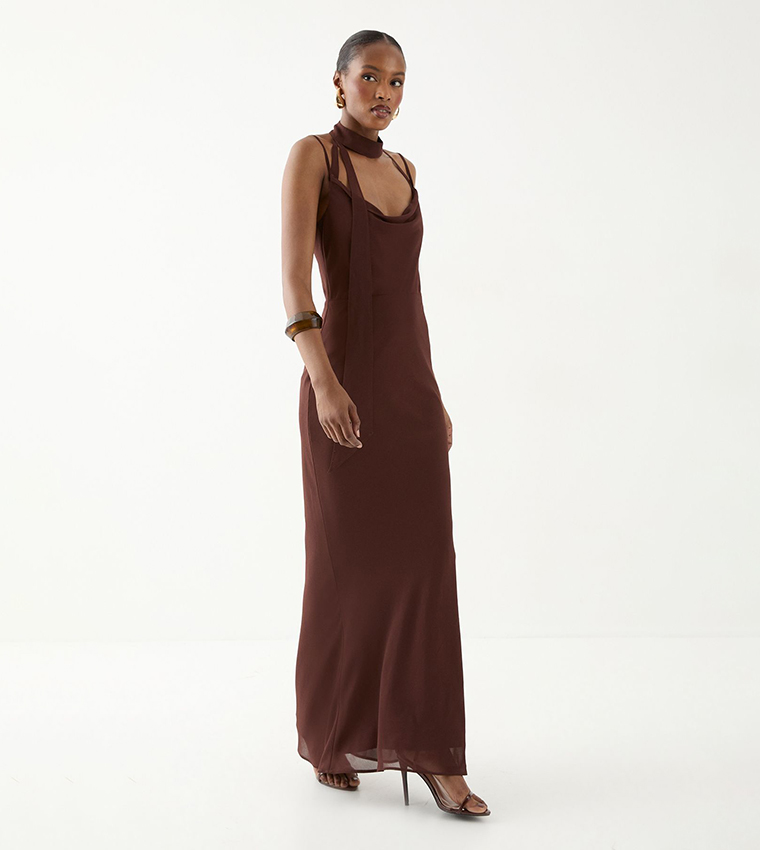 Halter Neck Chiffon Scarf Maxi Dress
